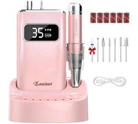Enniewi Fresa per Unghie Professionale 35000 RPM, Set Manicure Elettrico con Base di Ricarica e 7 Frese, Lima per Unghie Elettrica Portatile Ricaricabile, Trapano Elettrico per Rimozione Gel, Rosa
