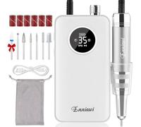 Enniewi Fresa per Unghie Professionale 35000RPM per Unghie in Gel, Trapano Elettrico Ricaricabile con Display LED, Portatile, Kit Professionale per Manicure e Pedicure per Casa e Salone, 48W, Bianco