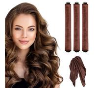 ENNSOO Bigodino per capelli senza calore, per una notte, con sciarpa di seta, aste flessibili in velluto satinato, per dormire, da donna, 3 pezzi, marrone
