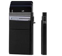ENNSOO Portafoglio da uomo, portafoglio sottile con custodia in alluminio pop-up, intelligente, blocco RFID, sottile, minimalista, da uomo, per 5-6 carte, finestra d'identità, minimalista, nero