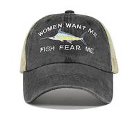 Enodtter Cappelli da Baseball Ricamati da Donna Want Me Fish Fear Me, Mesh - Women Want Me Fish Fear Me - Nero Lavato, Taglia Unica
