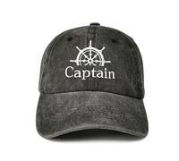 Enodtter Captain Hat for Men Women, Washed Black Sailing Baseball cap, Gift for Boating, Embroidered Adjustable Summer Travel Dad Hat