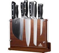 ENOKING Grande Porta Coltelli Cucina 31 x 23,5cm, Ceppo Porta Coltelli Doppio Lato MaGnetico con Schermo Acrilico, Premium Ceppo Coltelli Vuoto, Portacoltelli da Cucina in Legno di Acacia