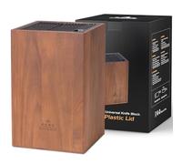 ENOKING Porta Coltelli Cucina Con coperchio in Plastica, Portacoltelli da Cucina in Legno di Acacia, Ceppo Coltelli Vuoto di Alta Qualità per Coltelli/Bastoncini per Affilare