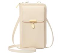 ENONEO Borsa a Tracolla per Cellulare Portafoglio Donna PU Pelle con 12 Slot per Carte e Scomparti Borsa Porta Cellulare Tracolla Piccola con Portamonete Cerniera e Cinghia a Mano (Beige)