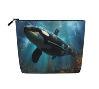 Enorme borsa per il trucco in canapa finta di balene assassine. Ecologica e durevole, design semplice, facile da riporre i tuoi oggetti essenziali di bellezza, nero, taglia unica