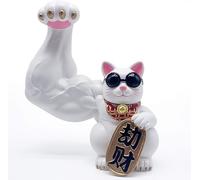 Enorme Braccio Agitando Gatto Maneki Neko, Vigorosamente Muscolo Braccio Fortunato Gatto, Accogliente Amore Gatto, Bella Decorazione Auto Home Office Decoratio Regalo, Piccoli Orna, White, 23CM