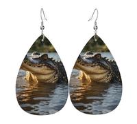 Enorme coccodrillo stampato orecchini in pelle a forma di lacrima | Design di fascia alta, orecchini di lusso leggeri