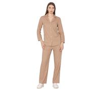 Enorsia Pigiama da donna in misto viscosa morbida, a maniche lunghe, con bottoni e pantaloni elasticizzati in vita, comodo pigiama per relax e viaggi, comodo abbigliamento da notte da donna, Marrone