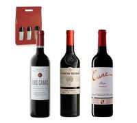 ENOVINOS Cestino Gourmet Regalo Natale Aziende, Famiglia e Amici - Scatola Vini Selezionati: Luis Canas, Ramon Bilbao e Cune