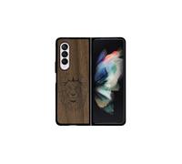 EnoWood Custodia per telefono in legno fatta a mano per Samsung Galaxy Z Fold - Lion gravure - Galaxy Z Fold 4 - Noce