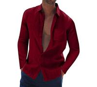Enrico coveri Camicia Uomo Lino Camicia a Maniche Lunghe da Uomo Casual Autunno con Taschino rovesciato Camicia Uomo Lino Manica Lunga 4XL