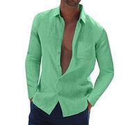 Enrico coveri Camicia Uomo Lino Camicia a Maniche Lunghe da Uomo Casual Autunno con Taschino rovesciato Camicia Uomo Lino Manica Lunga 4XL