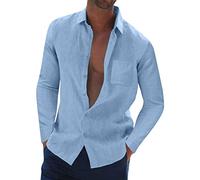 Enrico coveri Camicia Uomo Lino Camicia a Maniche Lunghe da Uomo Casual Autunno con Taschino rovesciato Camicia Uomo Lino Manica Lunga 4XL
