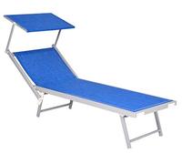 Enrico Coveri Mare Lettino Pieghevole Professionale in Alluminio, con Tetto Parasole e Rivestimento in Textilene, Perfetto per Spiaggia, Piscina e Giardino (Blu Chiaro)