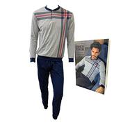 Enrico Coveri Pigiama Uomo Cotone Lungo, Cotone Mercerizzato Linea Prestige, Pigiama Uomo Cotone Leggero, Pigiama Uomo Estivo Lungo (8127 Grigio, 52-XL)