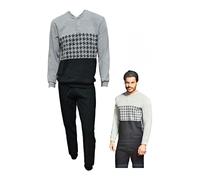 Enrico Coveri Pigiama Uomo Invernale + Calza Omaggio in Caldo Jacquard Felpato Confortevole (L, 2107 Grigio)