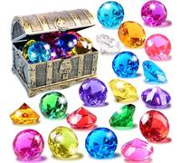 EnriQ Gemme subacquee da piscina, 18 grandi diamanti colorati in acrilico con forziere del tesoro dei pirati, gemme estive subacquee in acrilico a forma di diamante, per casa, tavolo, vasi, riempitivi