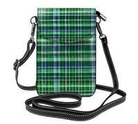 ENRPTY Blu E Verde Scozzese Tartan Stampa Piccola Borsa In Pelle Del Telefono Cellulare Regolabile Spalla Corda Crossbody Borse Per Le Donne