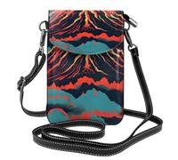 ENRPTY Borsa a tracolla in pelle con stampa vulcano per telefono cellulare, regolabile, da donna, nera, taglia unica