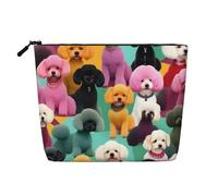 ENRPTY Borsa da trucco da donna con stampa di barboncini e cani con cerniera, borsa da viaggio di grande capacità