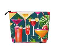 ENRPTY Borsa da trucco da donna con stampa tropicale da cocktail con cerniera, borsa da viaggio di grande capacità