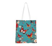 ENRPTY Borsa tote in tela con stampa di farfalle volanti tra fiori e galline, riutilizzabile, per uso quotidiano, shopping, viaggi