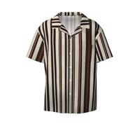 ENRPTY Camicia da uomo con colletto cubano a maniche corte con stampa a righe marroni camicie da spiaggia estate matrimonio Shir, nero, S