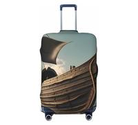 ENRPTY Copertura decorativa per valigie con stampa di una vecchia barca vichinga, lavabile, accessori per bagagli da viaggio, nero, Large