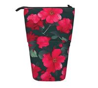 ENRPTY Sacchetto telescopico di trucco di stoccaggio di pop-up di grande capacità della borsa della matita della stampa del fiore rosa rosso per le