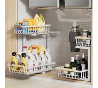 ENRUNEST Confezione da 2 organizer estraibili sotto il lavandino, organizer a 2 ripiani per il lavandino del bagno, con altezza regolabile in 5 livelli, grande capacità, multiuso per cucina, bagno