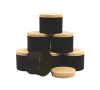 ENSDIEPLS Barattoli per Candele, Barattoli for Candele Rotondi in Ferro da 12 Pezzi da 4 Once con coperchi, contenitori Cosmetici Vuoti Multicolori(Black-with-Wood)