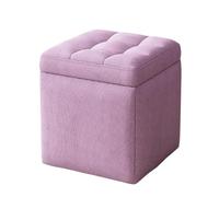 ENSDIEPLS Pouf contenitore, Contenitore Quadrato Con Gambe In Legno Imbottito In Lino Multicolor 30x30x35 cm(Purple)