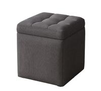 ENSDIEPLS Pouf contenitore, Contenitore Quadrato Con Gambe In Legno Imbottito In Lino Multicolor 30x30x35 cm(Dark Gray)