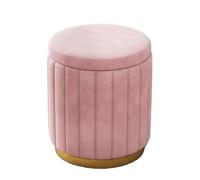 ENSDIEPLS Pouf contenitore, Poggiapiedi contenitore rotondo Sgabello da trucco Base in metallo 300 libbre Multicolor 34x34x44 cm(Pink)