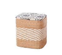 ENSDIEPLS Pouf contenitore, Portaoggetti intrecciato a mano con coperchio in formato rotondo e quadrato, piccolo e grande, multicolore(A,Small)