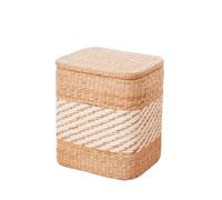 ENSDIEPLS Pouf contenitore, Portaoggetti intrecciato a mano con coperchio in formato rotondo e quadrato, piccolo e grande, multicolore(C,Large)