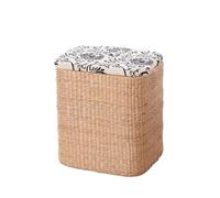 ENSDIEPLS Pouf contenitore, Portaoggetti intrecciato a mano con coperchio in formato rotondo e quadrato, piccolo e grande, multicolore(B,Small)