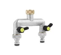 ENSDIEPLS Splitter per Rubinetto dell'Acqua, Divisore for Tubo Flessibile a 2/3 Vie con valvole on/off, Lega di Zinco da 3/4 di Pollice, Argento, Confezione da 2(Silver-2 Way)