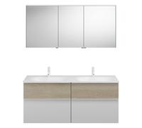 Ensemble burgbad Fiumo, composé d'une armoire de toilette, d'un lavabo en fonte minérale et d'un meuble sous-lavabo, avec façade plissée, largeur : 1420 mm., SGGT142RF3956G0223, SGGT142RF3956G0223, Co