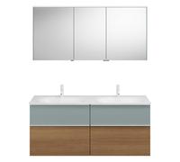 Ensemble burgbad Fiumo, composé d'une armoire de toilette, d'un lavabo en fonte minérale et d'un meuble sous-lavabo, avec façade plissée, largeur : 1420 mm., SGGT142RF3960G0223, SGGT142RF3960G0223, Co