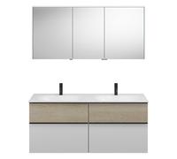Ensemble burgbad Fiumo, composé d'une armoire de toilette, d'un lavabo en fonte minérale et d'un meuble sous-lavabo, avec façade plissée, largeur : 1420 mm., SGGT142RF3956G0200, SGGT142RF3956G0200, Co