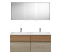 Ensemble burgbad Fiumo, composé d'une armoire de toilette, d'un lavabo en fonte minérale et d'un meuble sous-lavabo, avec façade plissée, largeur : 1420 mm., SGGT142RF3959G0146, SGGT142RF3959G0146, Co