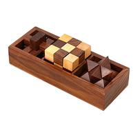 ENSEMBLE DE 18 - 3-in-One Puzzle en bois Jeux ensemble - 3D Puzzles pour ados et adultes - Comprend bois Interlocking Blocks, Diagonal Burr, et Serpent Cube en boîte de rangement