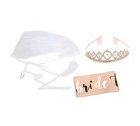 Ensemble de ceinture pour future mariée avec diadème et voile, élégant ensemble d’accessoires pour la douche nuptiale, ceinture à la mode en polyester avec diadème métallique (Oro rosa (HM2232210))