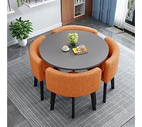 Ensemble de Table à Manger Ronde Moderne avec 4 chaises, meuble Peu encombrant pour la Maison et Le Bureau, Table de 90 cm de diamètre, chaises rembourrées en Tissu, sièges de réce