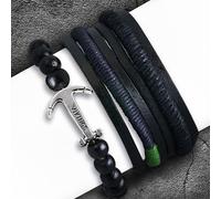 Ensemble Di Bracciali di Pelle Regolabili Vikings Ancora Navy Stretch