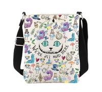 ENSIANTH Alice Gifts - Borsa a tracolla Alice con scritta "We're All Mad Here", per fan delle fiabe, con tracolla, 241231 AC Cb, medium