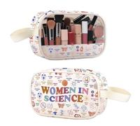 ENSIANTH Beauty case trasparente per donne in scienza, regalo femministico per la settimana di laboratorio, idea regalo per educazione STEM - borsa per il trucco da donna scienziata, Science Clear MU