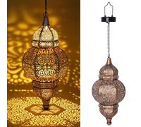 Enskatec Luci solari da appendere, lanterna solare decorativa per esterni, lanterna marocchina in metallo impermeabile per esterni, patio, sentiero, cortile, portico, cortile, giardino decorativo